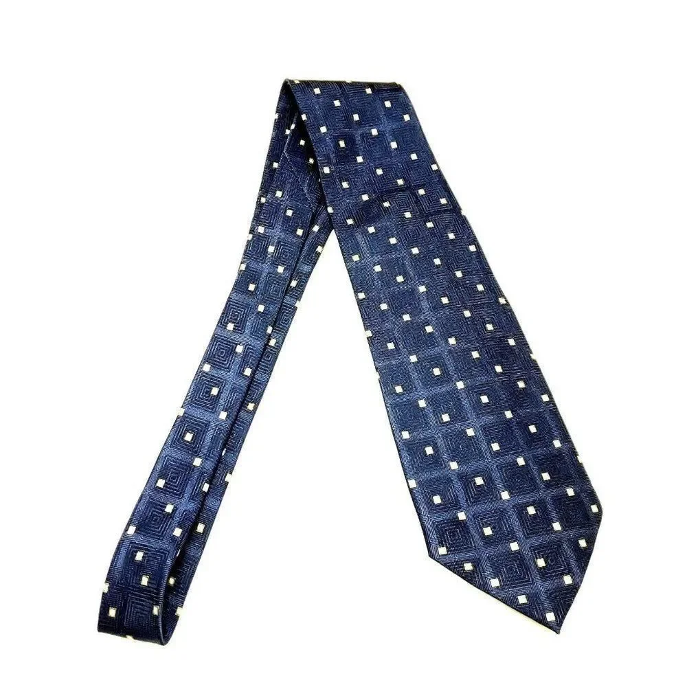 Pierre Cardin Navy Blue Tie with Cream Square Pattern